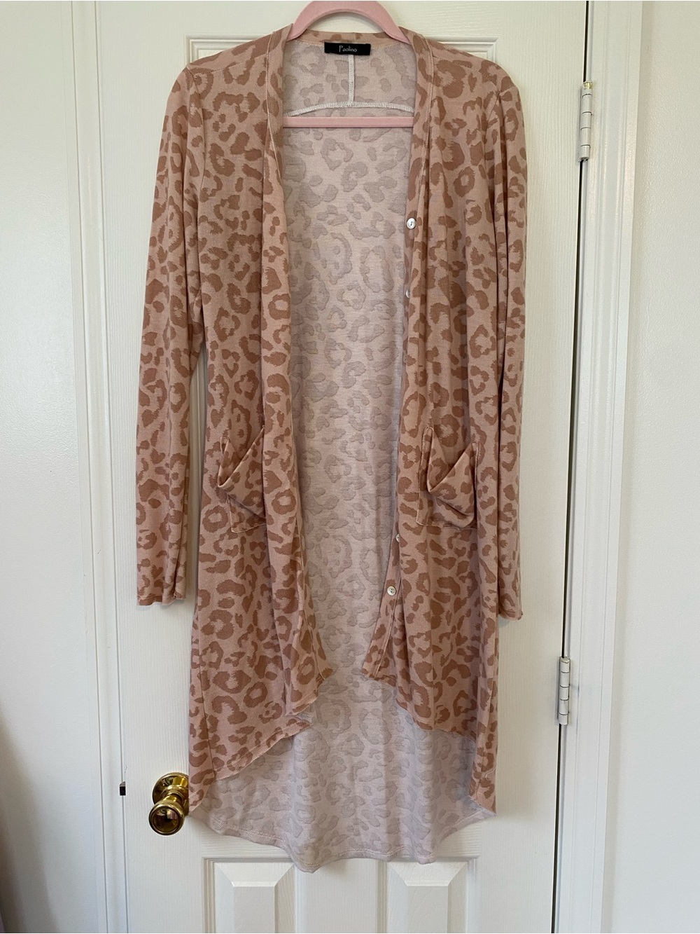 Paolo Blush Leopard Print Open-Front Cardigan